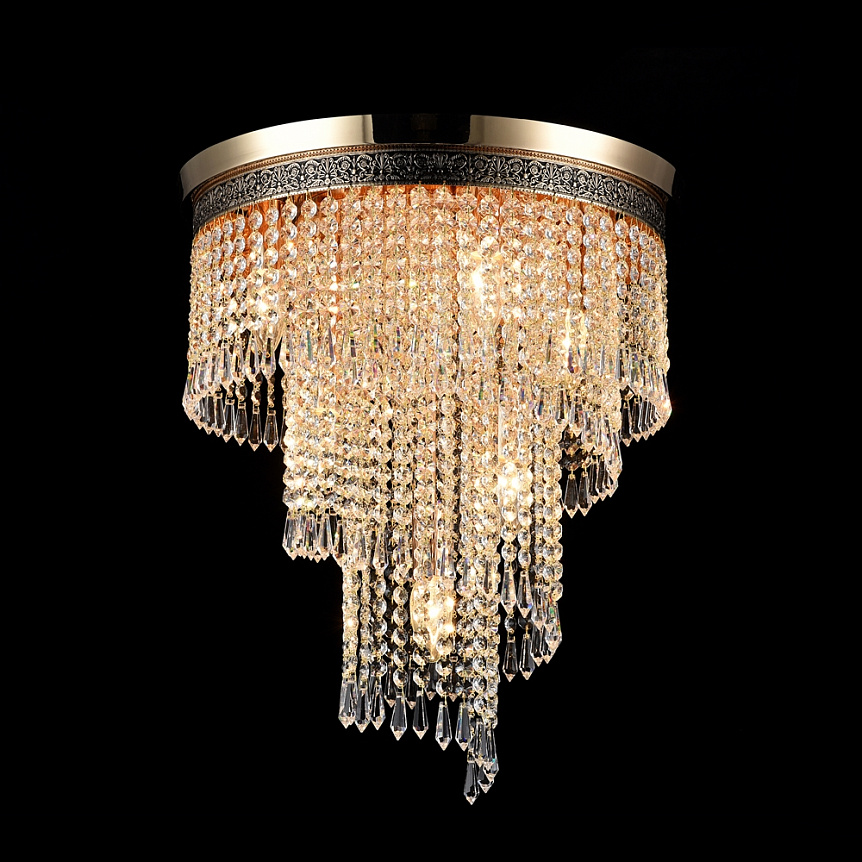Cascade Ø42 Or cristal De Maytoni - Les prismes d&eacute;coratifs sont suspendus sur plusieurs niveaux et renferment les sources lumineuses, cr&eacute;ant un jeu de lumi&egrave;re rayonnant et une atmosph&egrave;re exclusive.