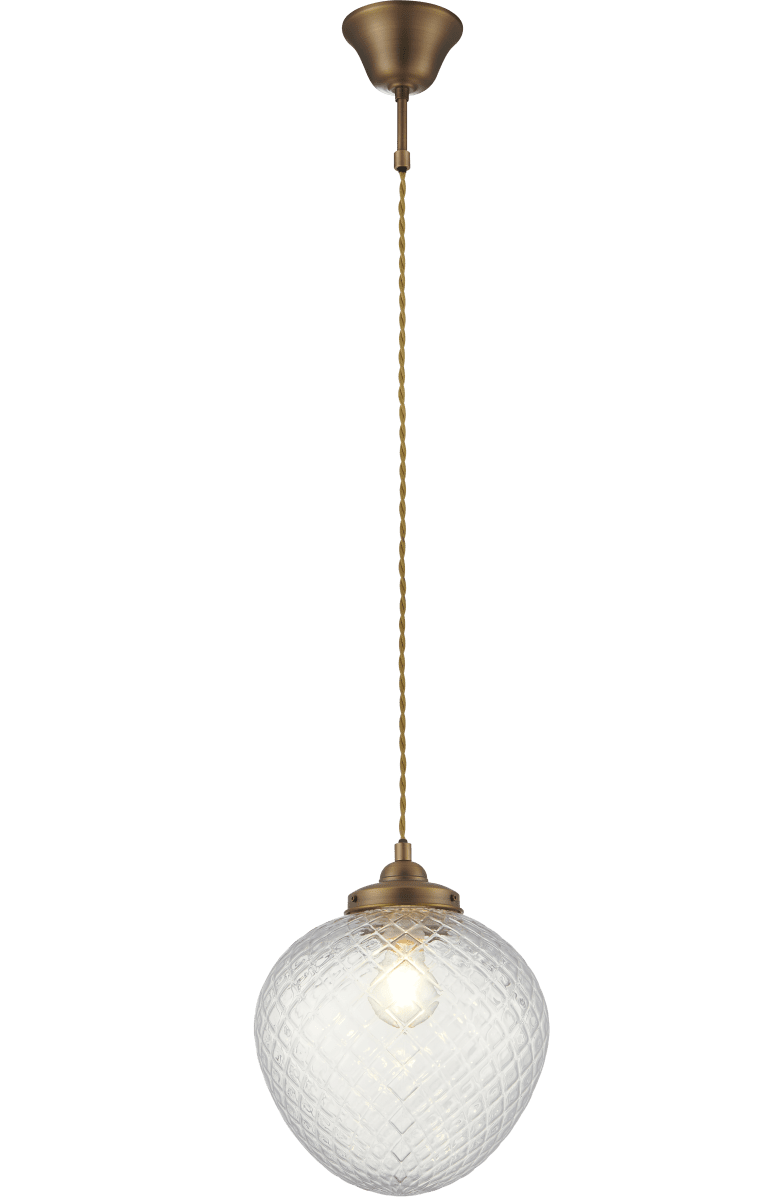 Gatsby Ø25 Laiton antique suspension De Aneta Lighting - La suspension Gatsby s&eacute;duit par son design classique et &eacute;l&eacute;gant, rehauss&eacute; de d&eacute;tails en laiton vieilli et d'un abat-jour d&eacute;coratif en verre noirci transparent.