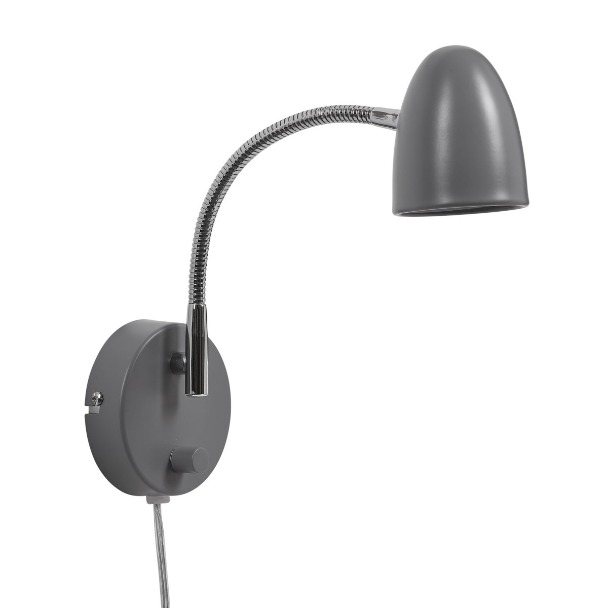 Koster Gris lampe de lecture De Armaturhantverk - Cette applique murale moderne combine un abat-jour gris élégant avec des détails chromés pour un design élégant et fonctionnel.