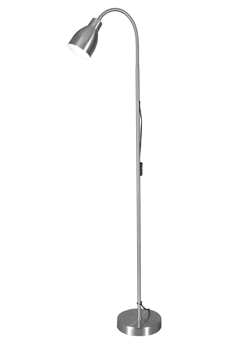 Sarek Acier lampadaire De Aneta Lighting - Sarek est un lampadaire élégant en métal brossé mat avec un bras flexible pour un réglage facile de la lumière.
