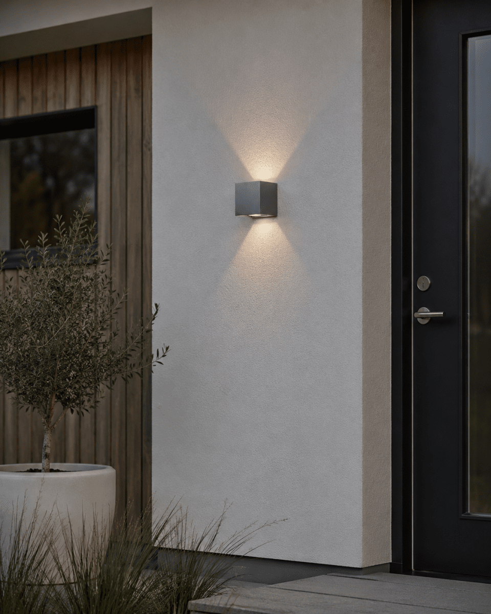 Alu Box 12cm Aluminium applique murale De Lampan - La conception unique cr&eacute;e une belle lumi&egrave;re de haut en bas qui tombe doucement sur le mur et donne &agrave; la pi&egrave;ce une atmosph&egrave;re agr&eacute;able et accueillante.