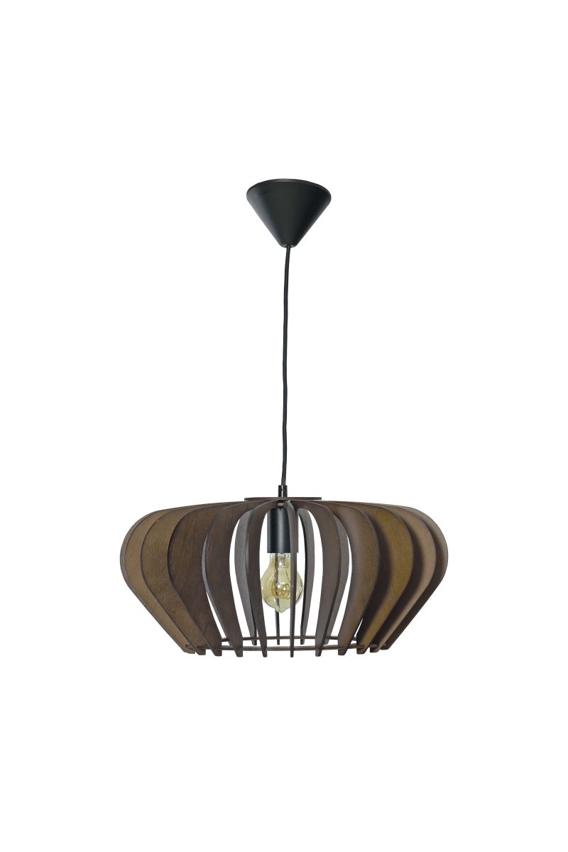 Calyps Ø44 Brun suspension De Aneta Lighting - L'élégant plafonnier Calyps est composé de lattes de contreplaqué aux formes arrondies qui créent un magnifique jeu d'ombres et de lumières.