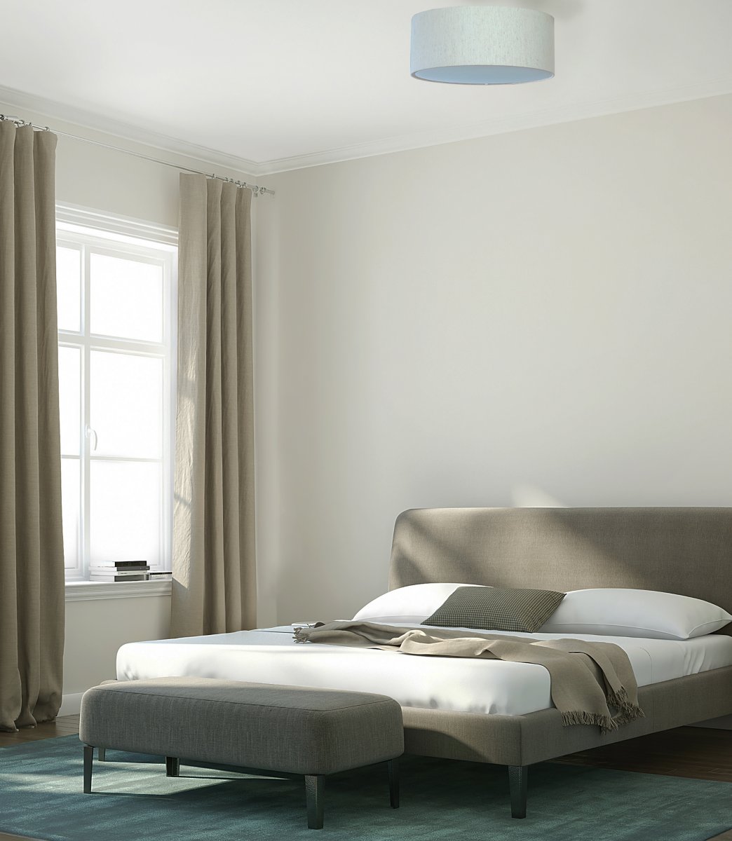 Bendir Ø38 Beige plafonnier De Aneta Lighting - Le plafonnier Fina Bendir avec abat-jour en tissu diffuse une lumière agréable et bien répartie dans la pièce.