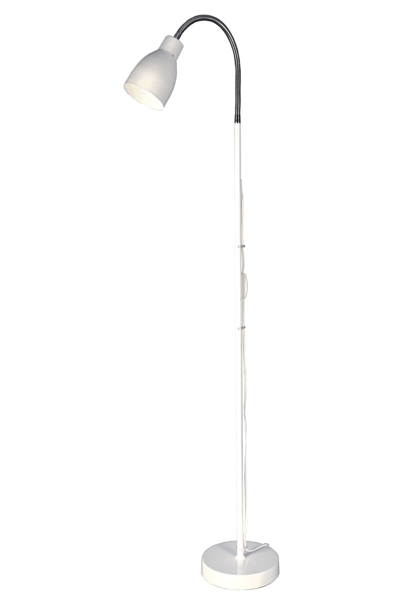 Sarek Blanc lampadaire De Aneta Lighting - Sarek est un lampadaire &eacute;l&eacute;gant en m&eacute;tal blanc mat avec un bras flexible chrom&eacute; pour une direction facile de la lumi&egrave;re.