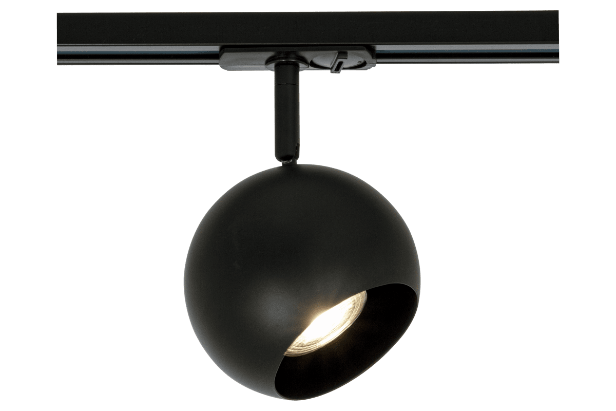 Ball spotlight Noir De Aneta Lighting - Le spot sph&eacute;rique est un spot &eacute;l&eacute;gant et moderne, sp&eacute;cialement con&ccedil;u pour le syst&egrave;me d'&eacute;clairage sur rail Trackline d'Aneta.