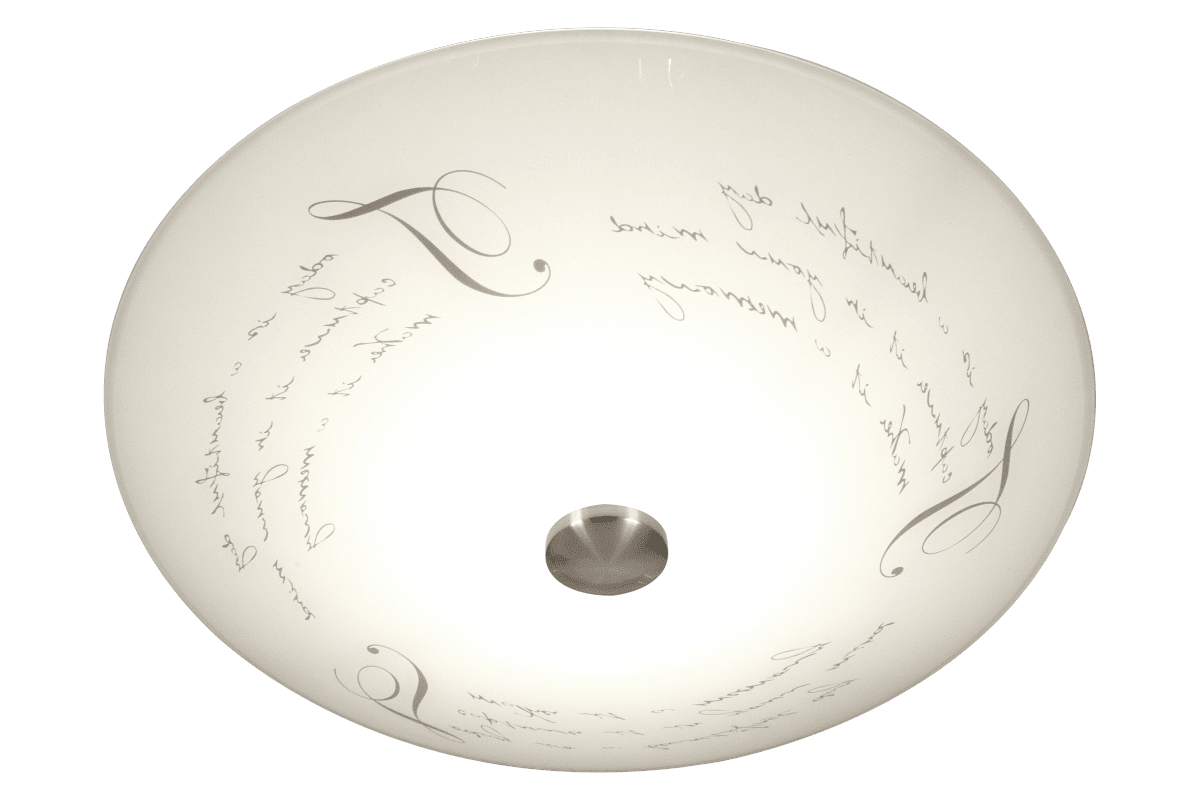 Skrift Ø50 Blanc plafonnier De Aneta Lighting - L'abat-jour est légèrement en forme de coquillage et, avec son motif fin et ses détails métalliques, s'intègre dans n'importe quel intérieur.