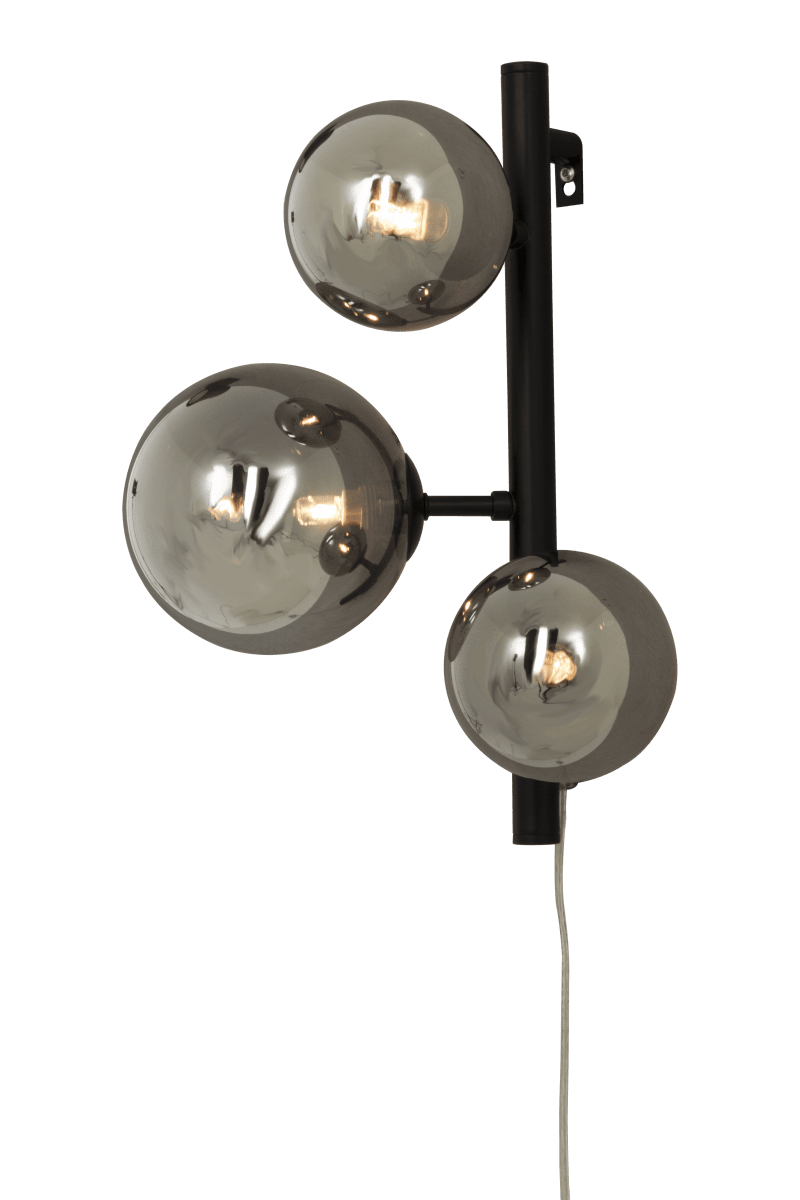 Molekyl 36cm Gris fumé applique murale De Aneta Lighting - Fabriquée en métal noir, elle est dotée d'abat-jour en verre fumé qui diffusent une lumière douce et agréable.