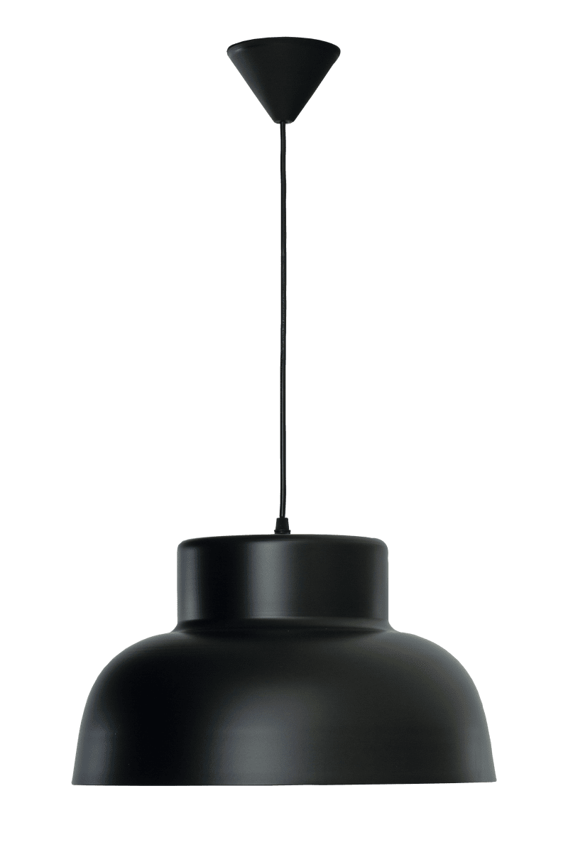 Bessie Ø40 Noir suspension De Aneta Lighting - L'intérieur de l'abat-jour est doré, ce qui contribue à une lumière légèrement plus chaude et à une atmosphère chaleureuse.