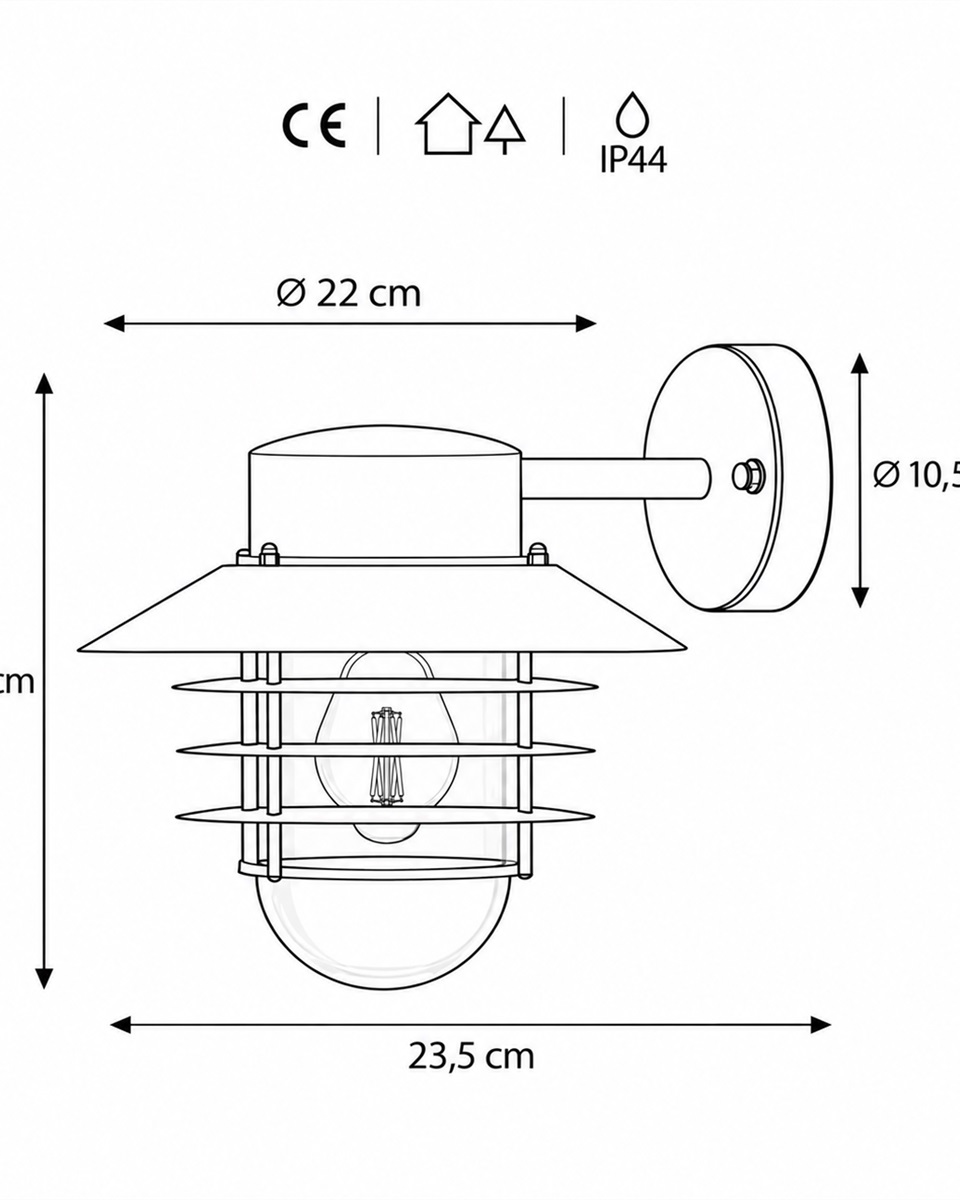 Ystad Acier brossé lampe d’extérieur De Nordic Lighting - L'applique murale Ystad est un luminaire d'ext&eacute;rieur classique et &eacute;l&eacute;gant, fabriqu&eacute; en aluminium et en verre transparent.