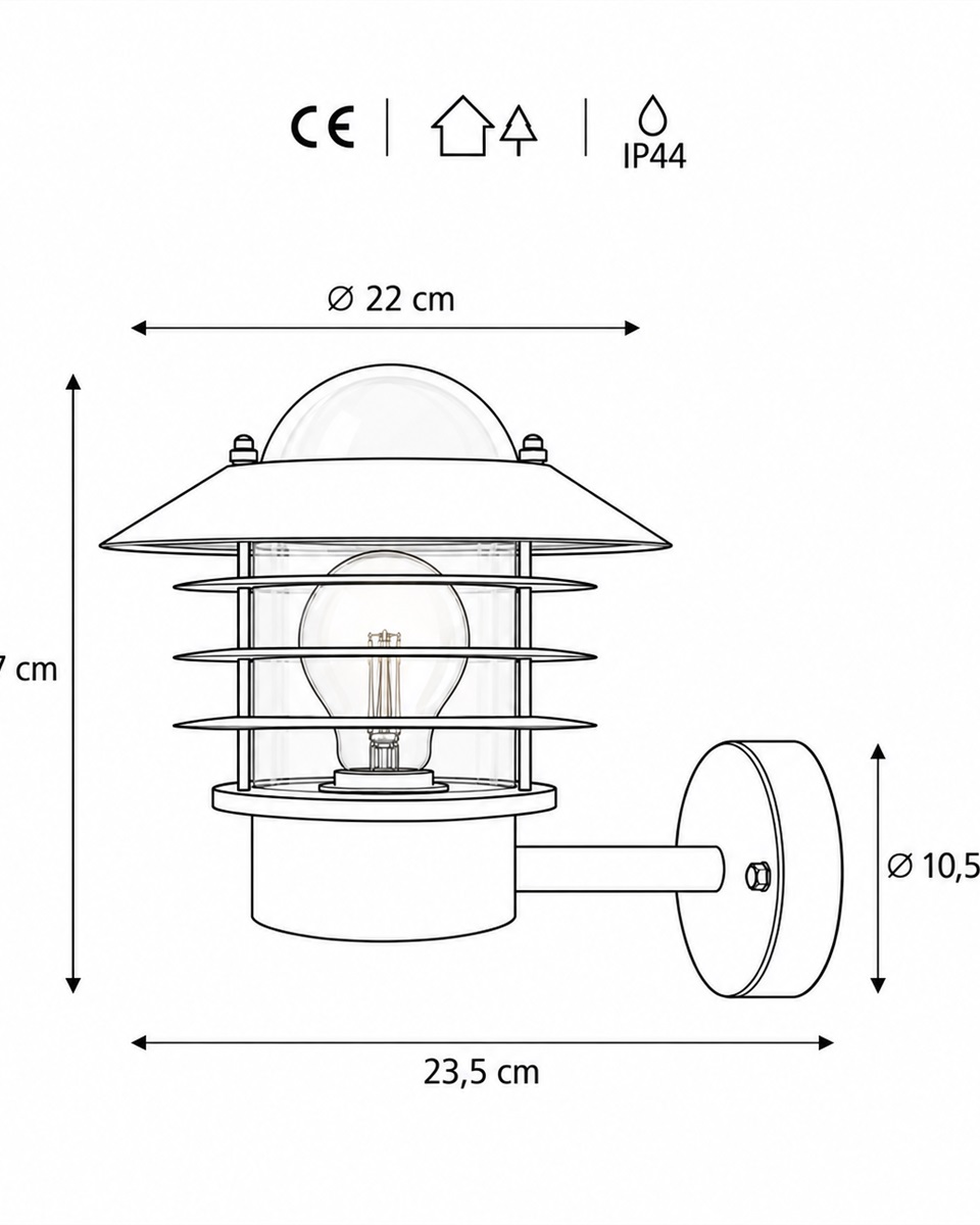 Ystad Blanc lampe d’extérieur De Nordic Lighting - L'applique murale Ystad est un luminaire d'ext&eacute;rieur classique et &eacute;l&eacute;gant, fabriqu&eacute; en aluminium et en verre transparent.