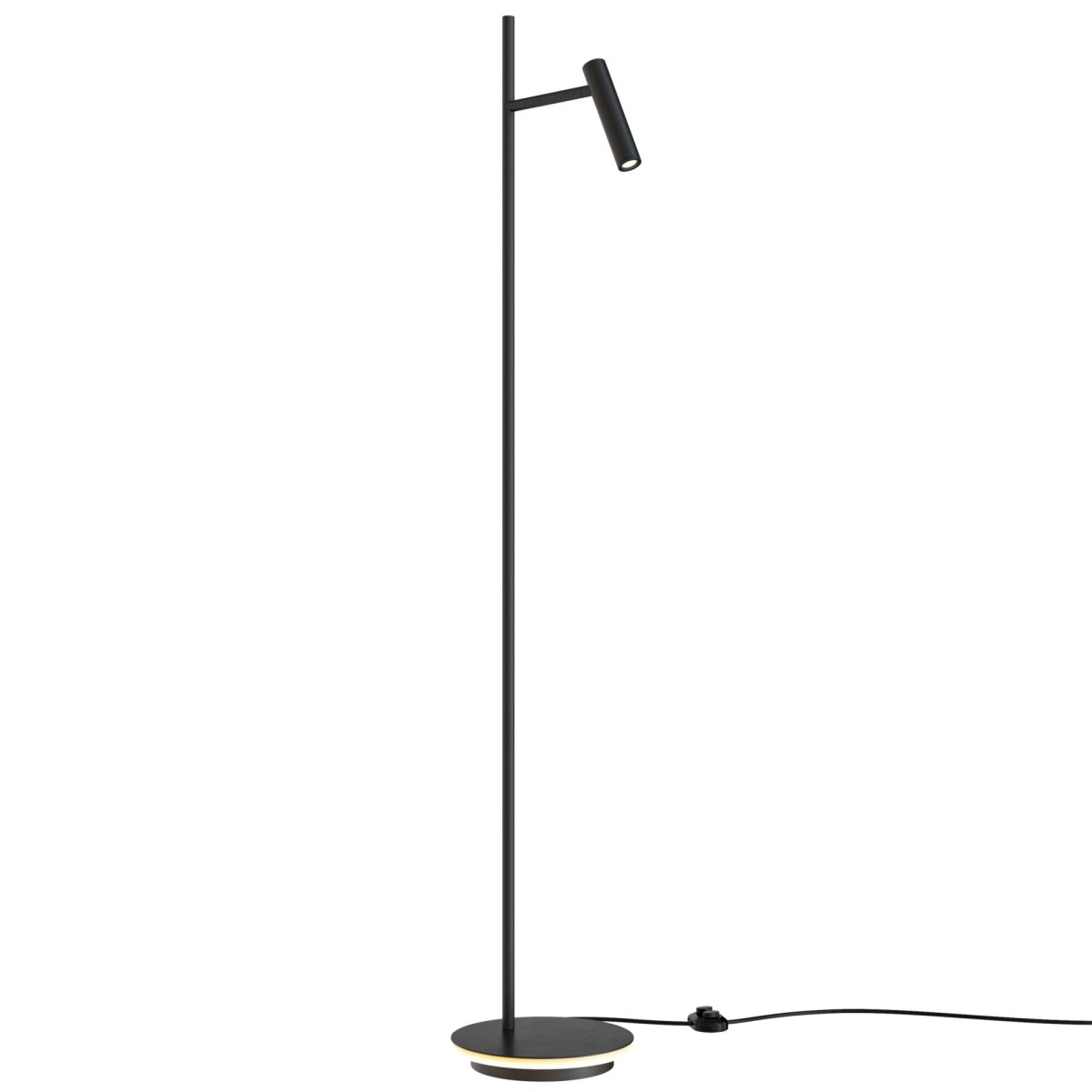 Estudo Noir lampadaire De Maytoni - La forme minimaliste et la base élégante avec bord lumineux intégré font d'Estudo un ajout polyvalent et élégant à la maison et au bureau.