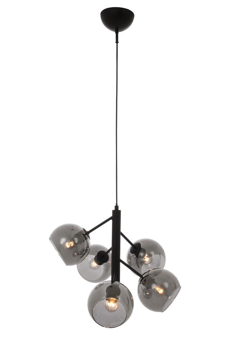 Atom Ø48 Couleur fumée suspension De Aneta Lighting - Les cinq coupoles en verre fum&eacute; assurent une r&eacute;partition agr&eacute;able de la lumi&egrave;re dans la pi&egrave;ce sans &eacute;blouissement.